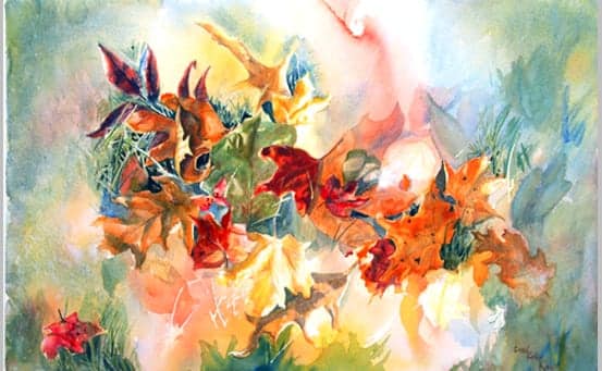 "Fall Flavors" was inspired during the first turn of the leaves. I gathered a bunch of them and painted this. Original in private colletion. Giclee prints available.