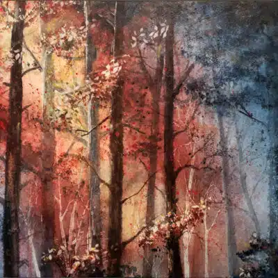 ENCHANTED FOREST  UNGLASSED  Watercolor  12x16" framed in rustic Wooden frame